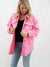 pink quilted shacket on model