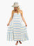 white and light blue striped flowy midi dress