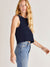 navy ribbed relax fit tank top on model from side