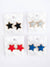 star stud earrings with threads in black, red, blue, and silver