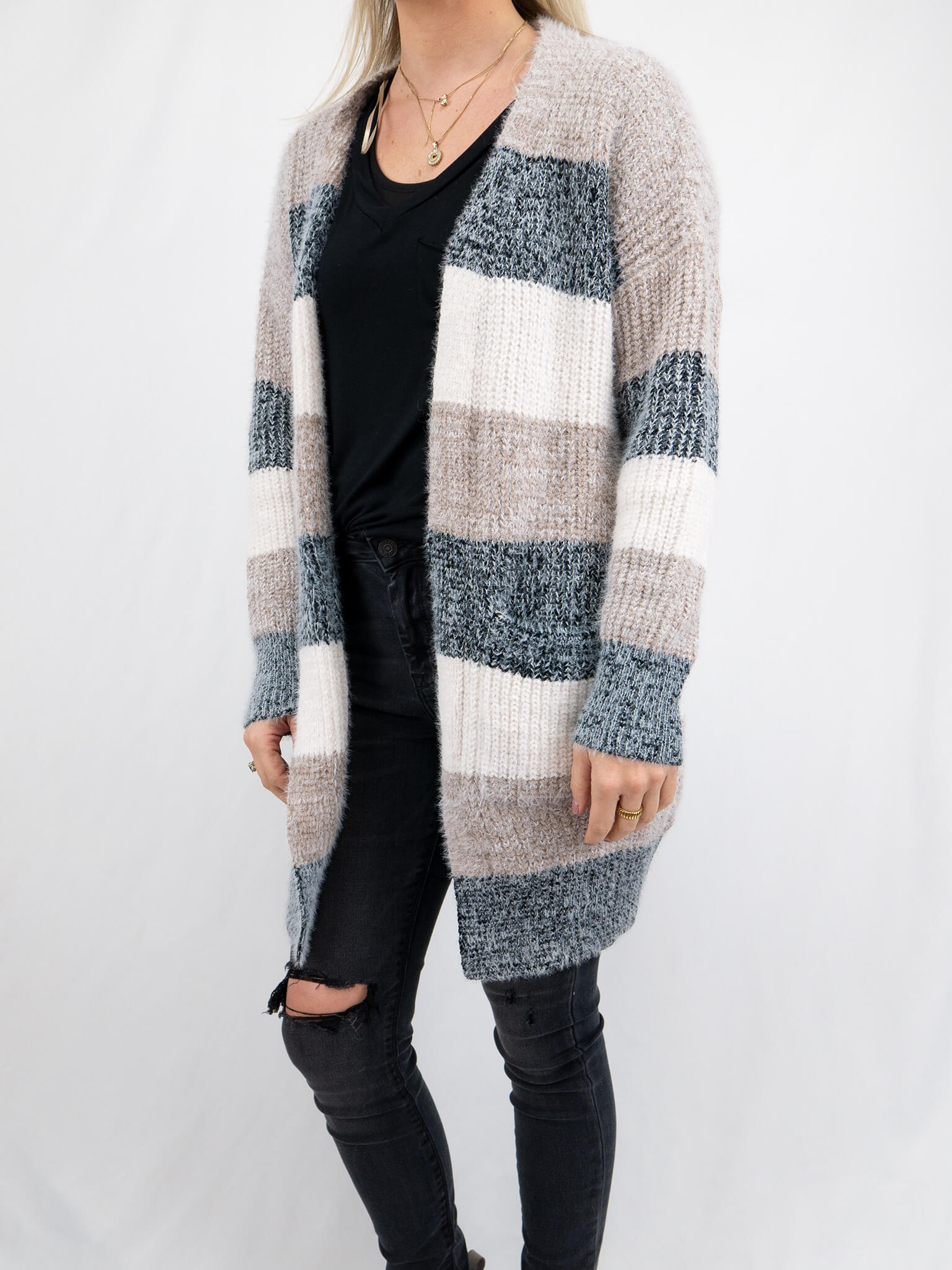 Neutral Stripes Cardigan by Dreamers – Casual Camel Boutique