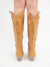 tan western style knee boot with heel from back