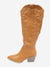 tan western style knee boot with heel from side