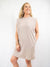 Taupe pocket tee shoulder pad dress front view