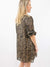 tiger print balloon sleeve dress on model from side
