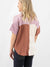 back of colorblock style top on model