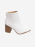 white bootie with tan heel from the side