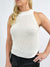 high neck knit tank in white close up