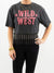 wild west tee with rhinestone fringe on model