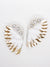 wing design white sequin and beaded earrings