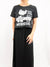 smocked waist black skirt with cropped tee