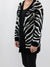 zebra cardigan on model from side