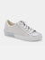 zina white sneaker with pearl embellishments from the side